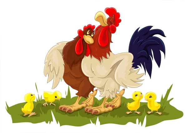 Poules, coqs et poulets — Image vectorielle