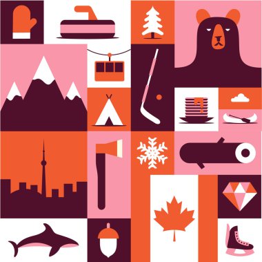 Kanada seyahat Icons set