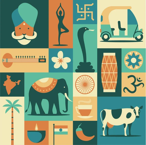 Conjunto de iconos de viaje india — Vector de stock