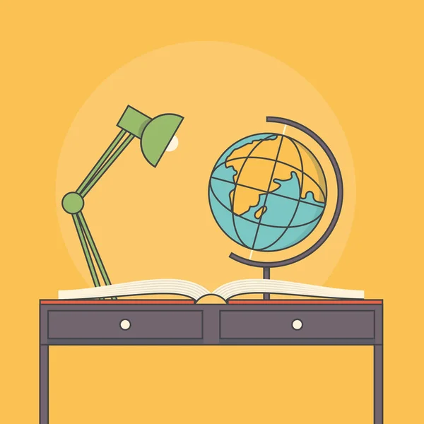 Íróasztal lámpa és a globe — Stock Vector