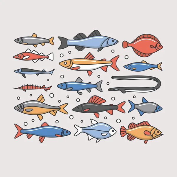 Conjunto de peces de colores — Vector de stock