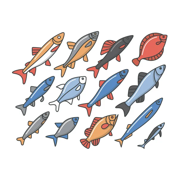 Conjunto de peces de colores — Vector de stock