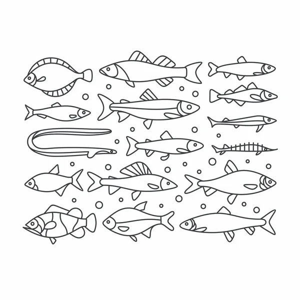 Набор рукописных рыб — стоковый вектор