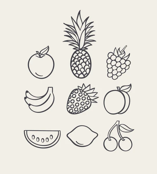 Juego de iconos de frutas — Archivo Imágenes Vectoriales