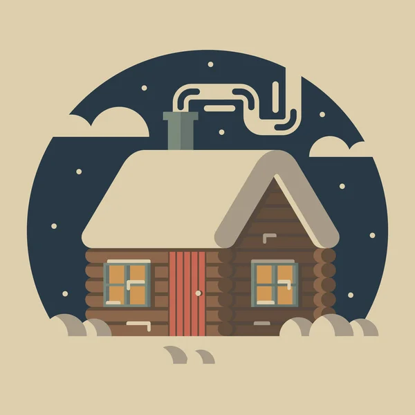 Casa de invierno con garganta de chimenea — Vector de stock