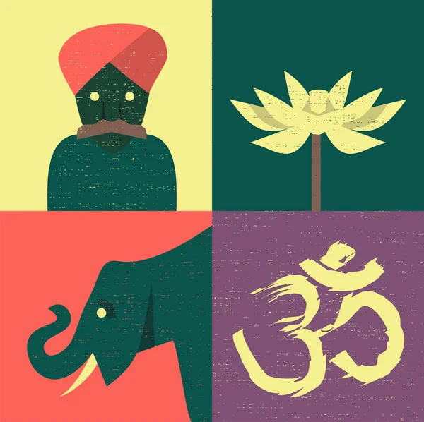 Set of traditional indian symbols — Stock Vector