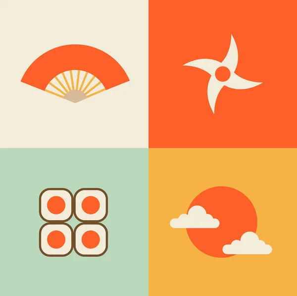 Icônes ensemble de symboles japonais traditionnels — Image vectorielle