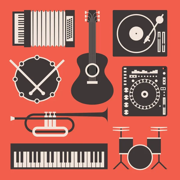 Instrumentos de música iconos conjunto — Vector de stock