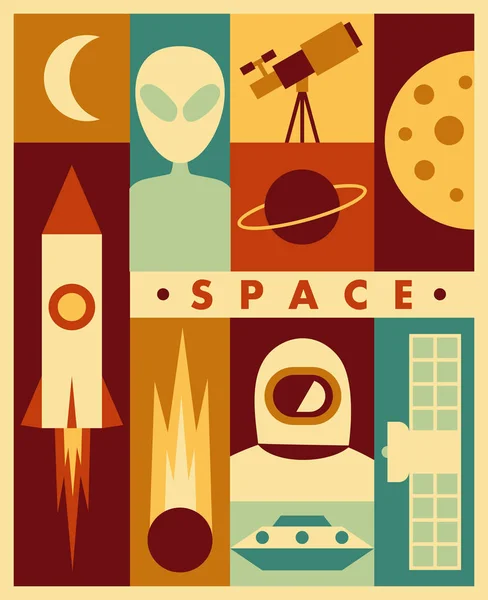 Espacio banner retro — Vector de stock