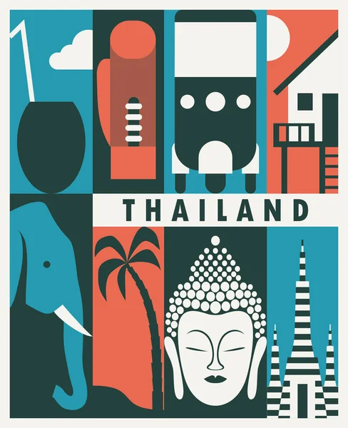 Tayland seyahat retro afiş — Stok Vektör