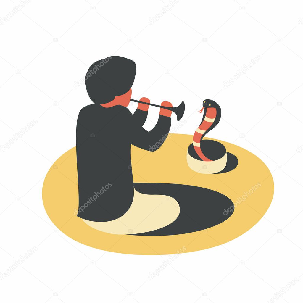 man plauying flute with cobra