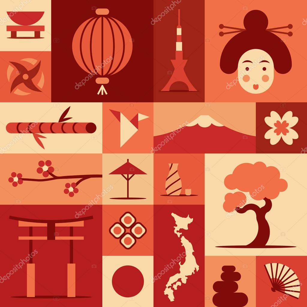 Vector illustration of set of traditional japan symbols