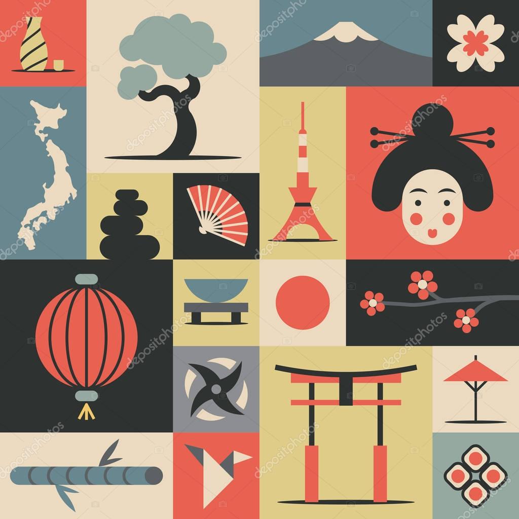 Vector illustration of set of traditional japan symbols