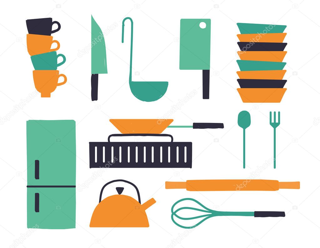 Vector illustration icons set of kitchen crockery