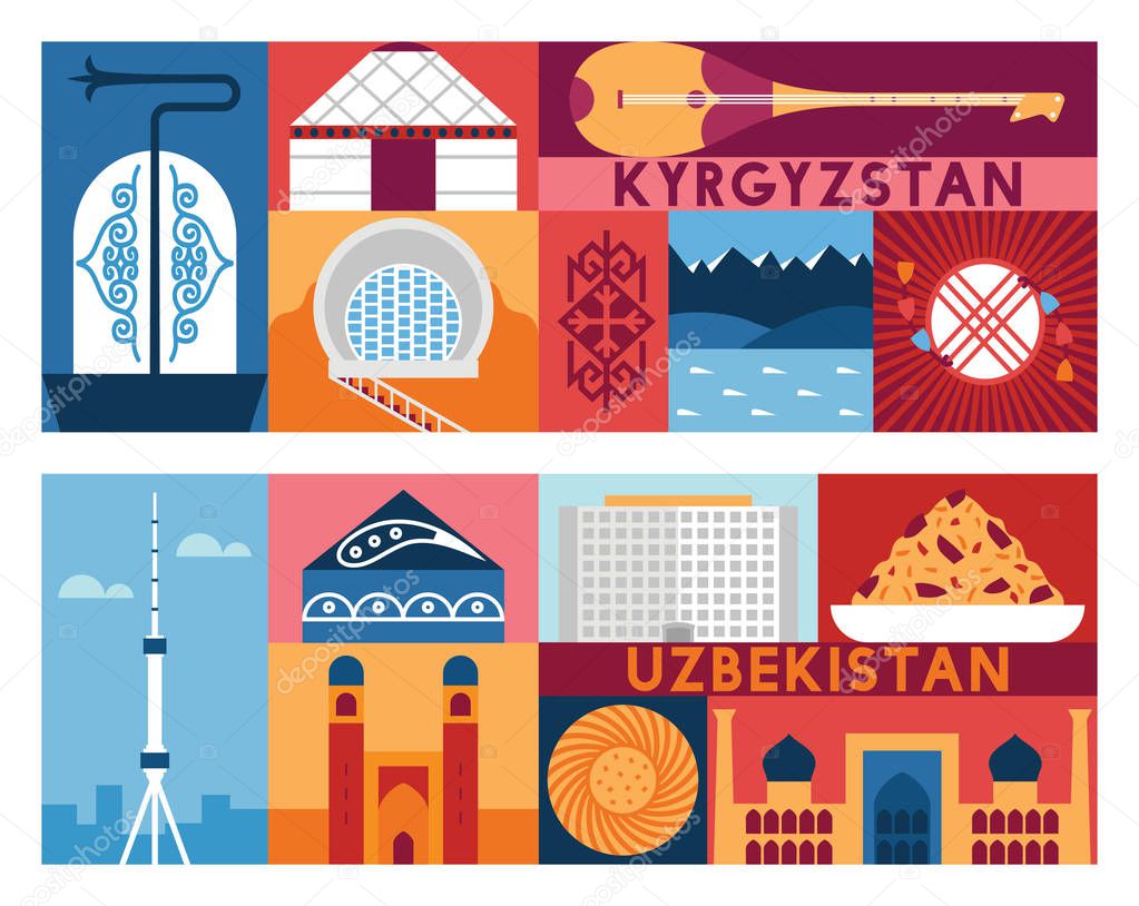 kyrgyzstan and uzbekistan symbols set