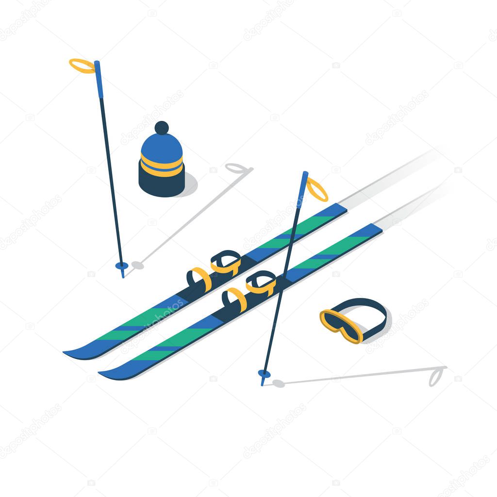 skiing simple isometric banner