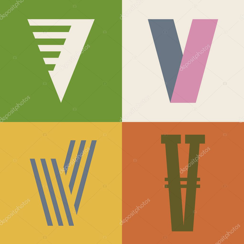 V letter icons set, vector illustration