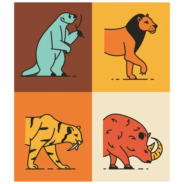 Animales prehistóricos iconos conjunto — Vector de stock