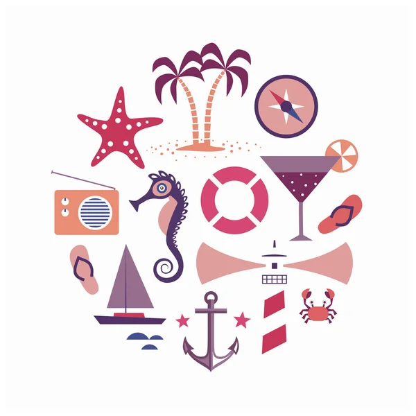 Strand vakantie Icons set — Stockvector