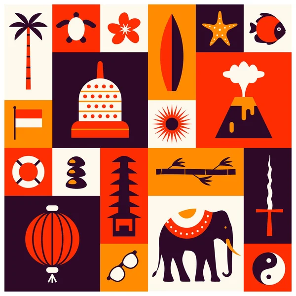 Collage viajero indonesia — Vector de stock