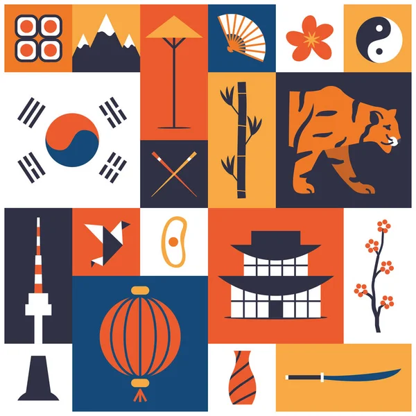 Korea travelling collage — Stock Vector