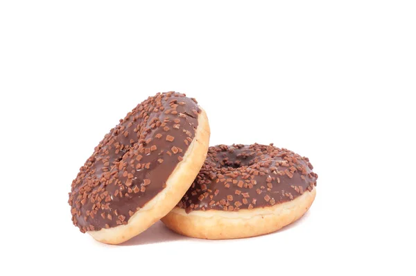 Två choklad donuts med strössel. isolerad på en vit bakgrund — Stockfoto