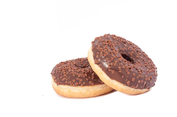 Two Chocolate Donuts with Sprinkles. Isolated on a White Background — Stock Photo, Image