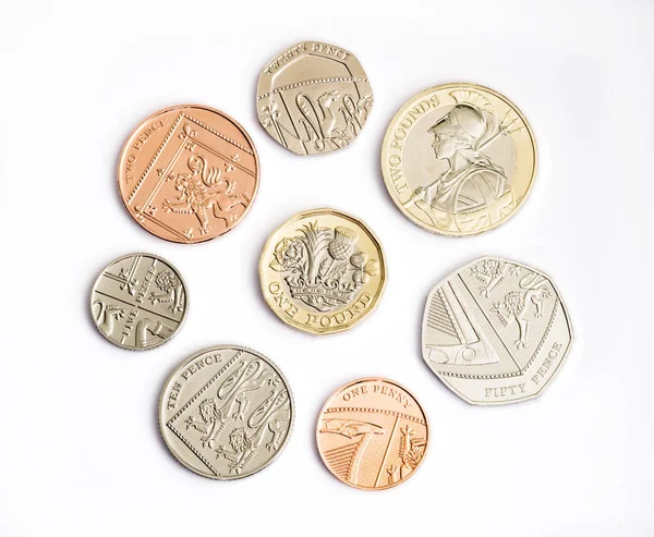 Dinheiro Reino Unido Gama Completa Moedas Britânicas Com Moeda Libra — Fotografia de Stock