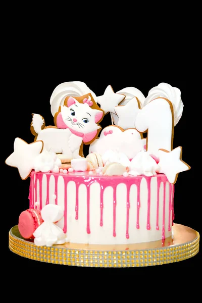 Pastel Cumpleaños Para Niña Pastel Cumpleaños Para Niña Torta Rosada —  Fotos de Stock