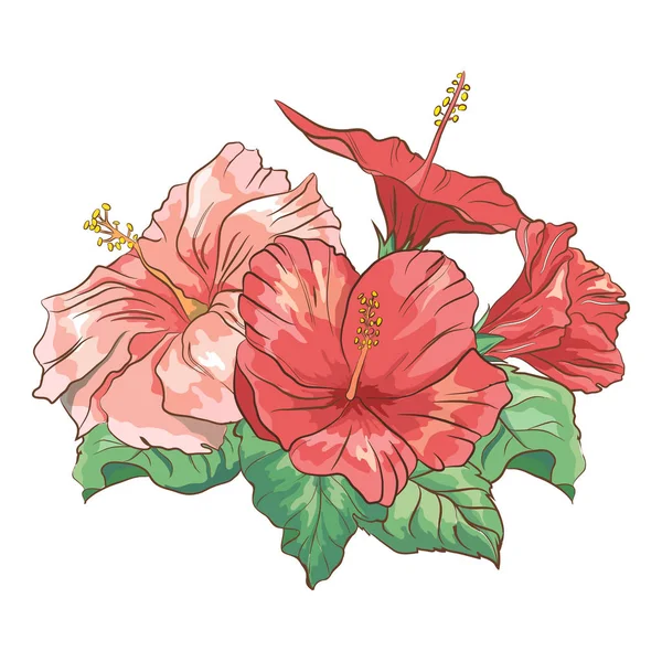 Красочный реалистичный ручной рисунок экзотических тропических цветов — стоковый вектор