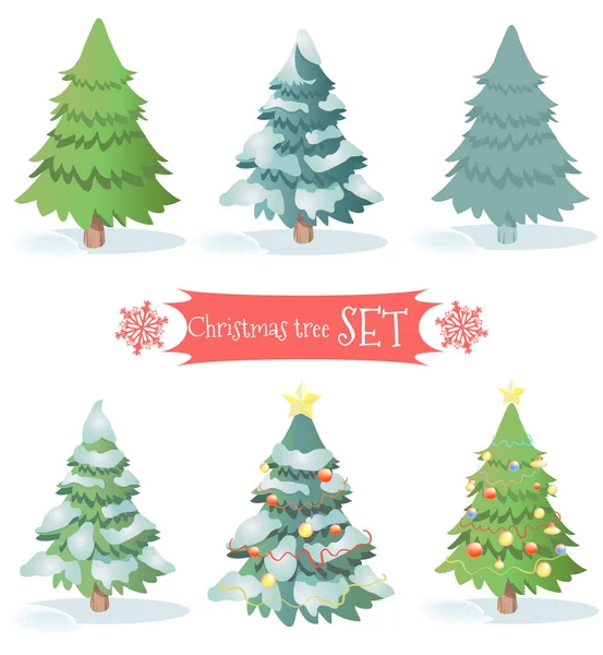 Набор различных плоских векторных рождественских елок — стоковый вектор