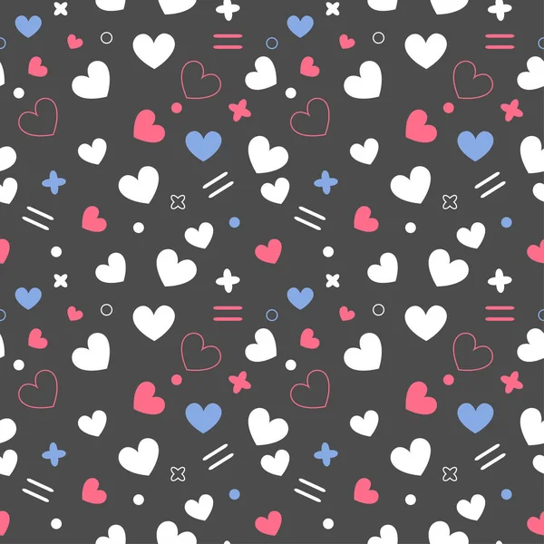 Romantic seamless pattern. Love black background with hearts