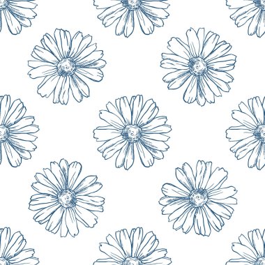 Beyaz arkaplanda papatya çayı olan kusursuz desen