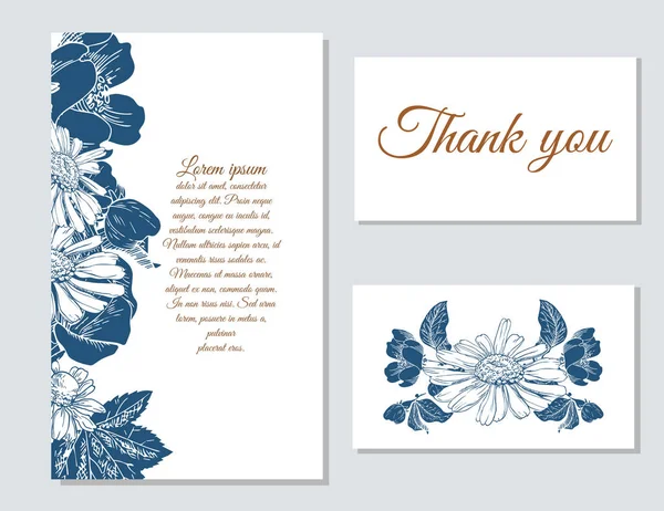 Glückwunschkarte. Hochzeitseinladungskarten. Set romantischer Vektorkarten mit handgezeichneten Blumen — Stockvektor
