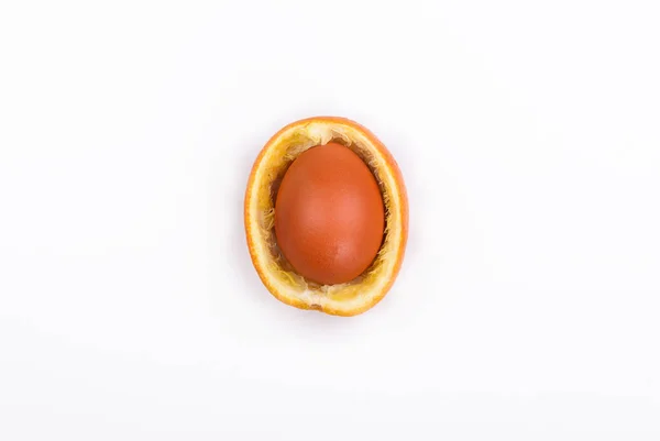 오렌지 껍질에서 부활절 빛 갈색 달걀 — 스톡 사진