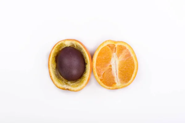 Osterei in einer Orangenhälfte — Stockfoto