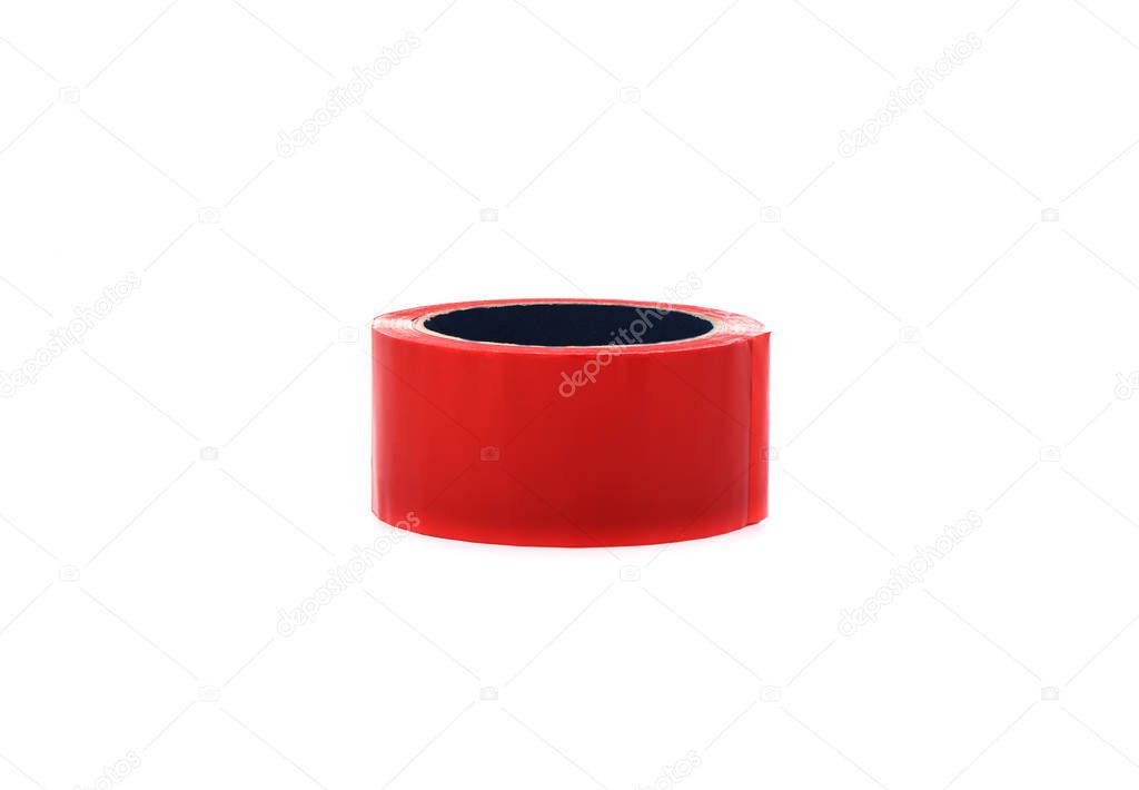 A roll of red duct tape isolated on a white background.