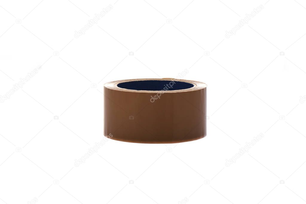 A roll of brown duct tape isolated on a white background.