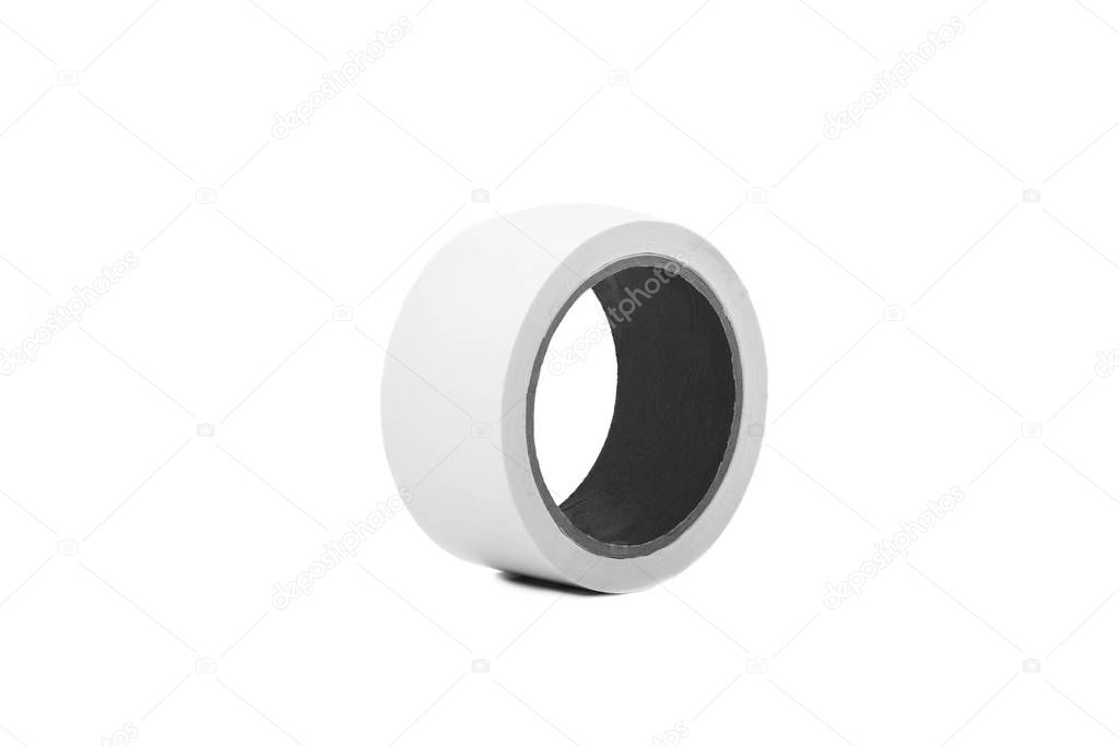 A roll of white duct tape isolated on a white background.