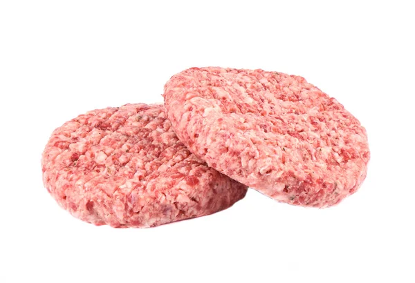 Two raw pink beef cutlets isolated on a white background. — Stock Photo, Image