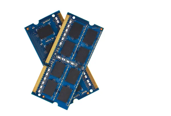 Две синие компьютерные карты памяти изолированы на белом фоне . — стоковое фото