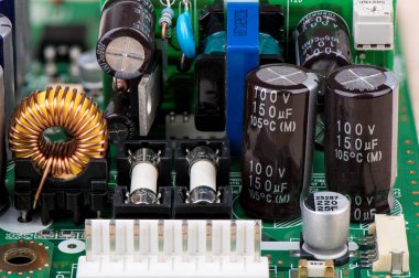 Various electronic components on the electronic board.