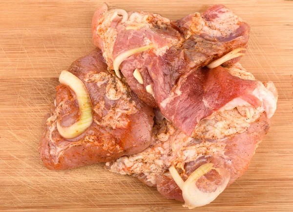 Porc Mariné Sur Une Planche Découper Bois Planche Découper Avec — Photo