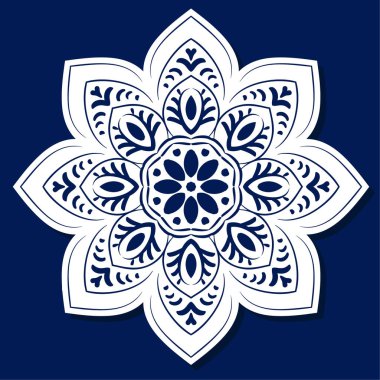 Rus tasarım öğesi. Süs çiçek mavi ve beyaz.