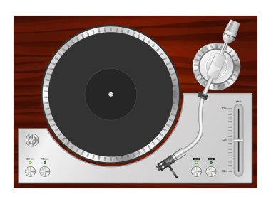 Vinil plak çalar. Retro tarzı.