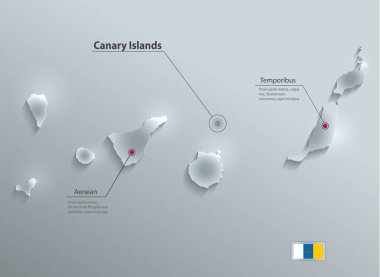 Kanarya Adaları harita bayrak cam kart kağıt 3B vektör