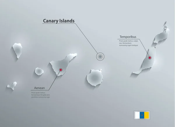 Ilhas Canárias mapa bandeira papel cartão de vidro vetor 3D — Vetor de Stock