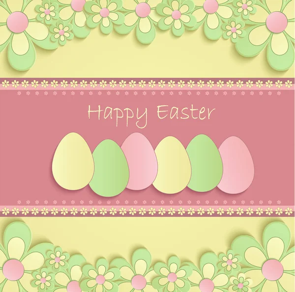 Boldog húsvéti virágok tavaszi 3d sárga rózsaszín vector tojás — Stock Vector