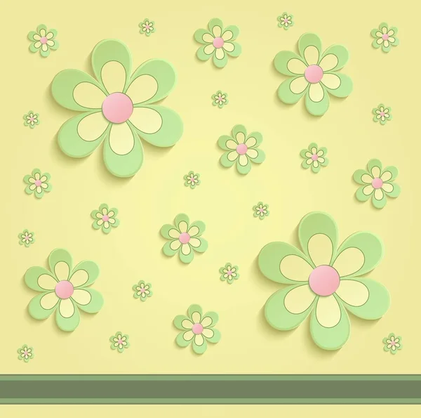 Λουλούδια άνοιξη χαρτί 3d κίτρινο πράσινο ροζ raster — Φωτογραφία Αρχείου
