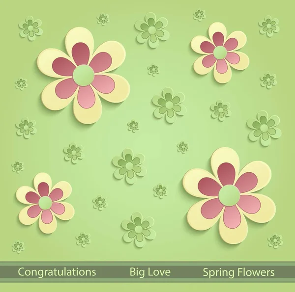 Flores Papel de primavera 3D vector de color verde — Vector de stock